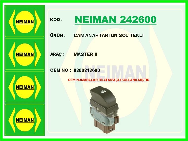 Renault Master 2 Ön Sol Tekli Cam Anahtarı BESCHER