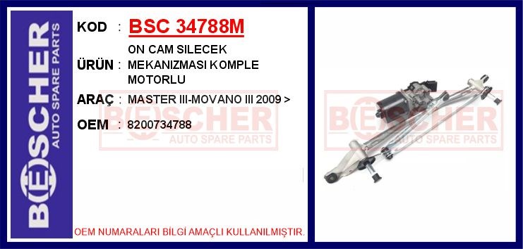Renault Master 3 Cam Silecek Mekanizması Motorlu BESCHER