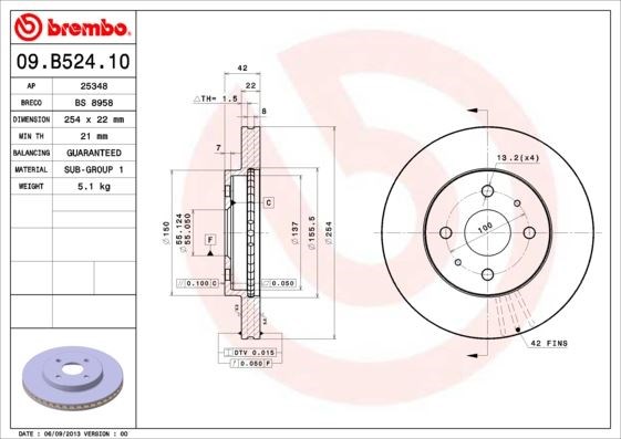 Daihatsu Materia Ön Fren Diski [Havalı, 254 Çap, 4 Bijon] BREMBO