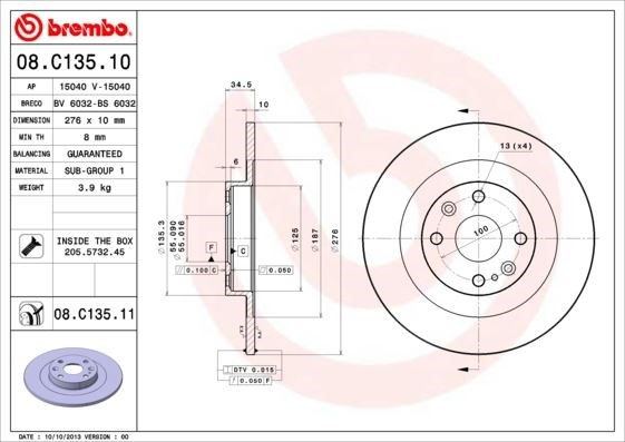 Mazda Arka Fren Diski UV Coated BREMBO