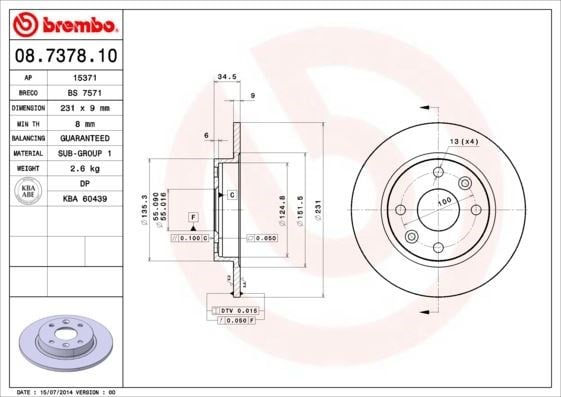 Mazda Arka Fren Diski Standard BREMBO