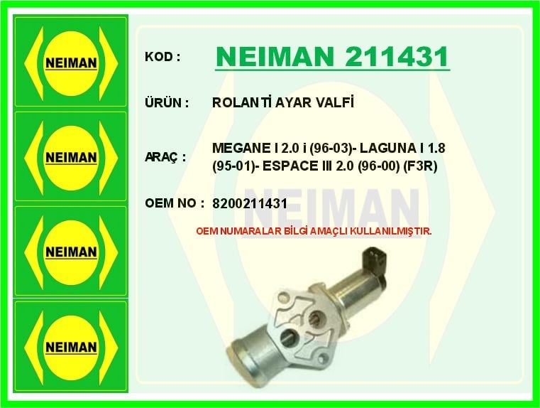 Renault Megane 1 Laguna 1 Espace 3 Rolanti Ayar Valfi BESCHER