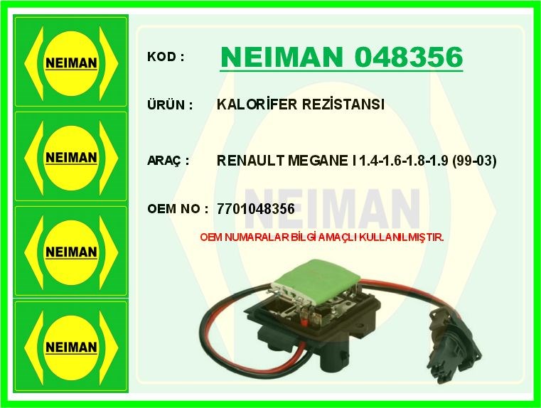 Renault Megane 1 1.4 1.6 1.8 1.9 Kalorifer Rezistansı BESCHER