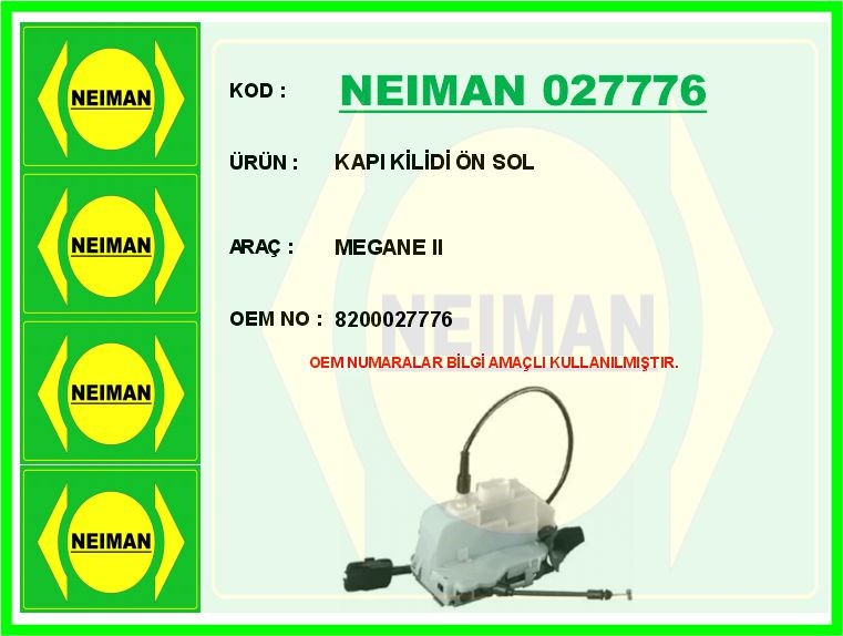 Renault Megane 2 Kapı Kilidi Ön Sol BESCHER