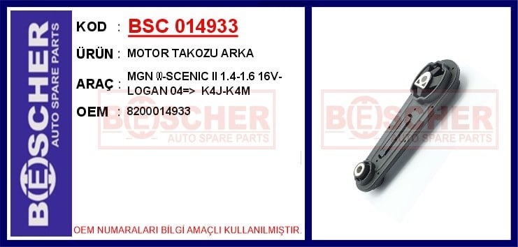 Renault Megane 2 Scenic 2 Clio 3 Modus Dacia Logan Motor Takozu Arka [2002->] BESCHER
