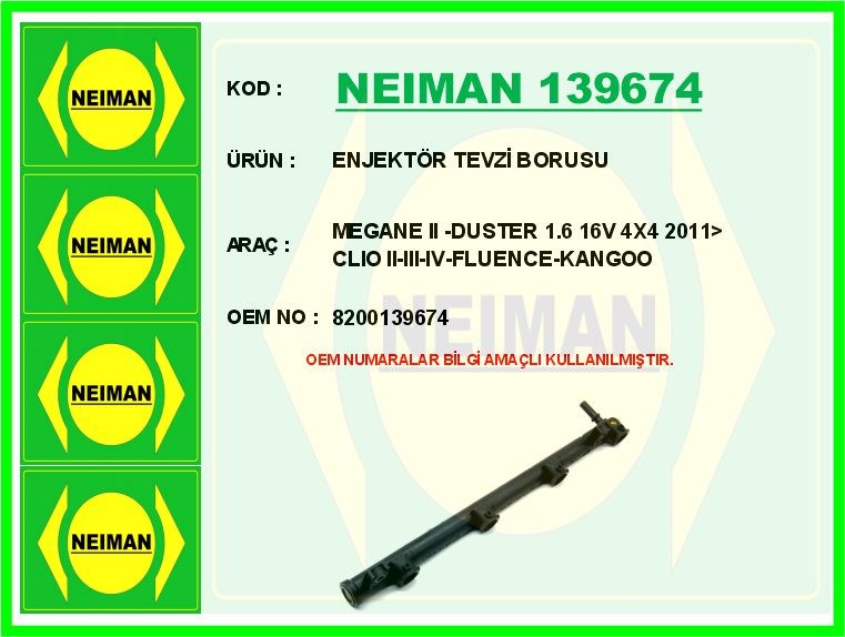 Renault Megane 2 Duster Clio 2 3 4 Fluence Kangoo Enjektör Tevzi Borusu 1.6 16V BESCHER