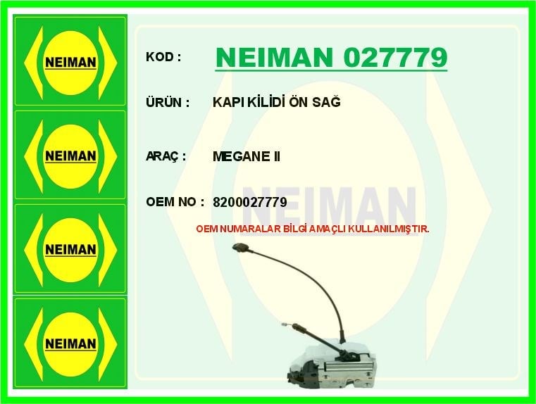 Renault Megane 2 Kapı Kilidi Ön Sağ BESCHER