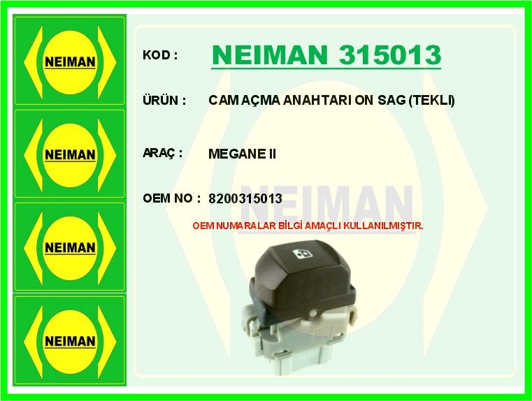 Renault Megane 2 Ön Sağ Tekli Cam Açma Anahtarı BESCHER
