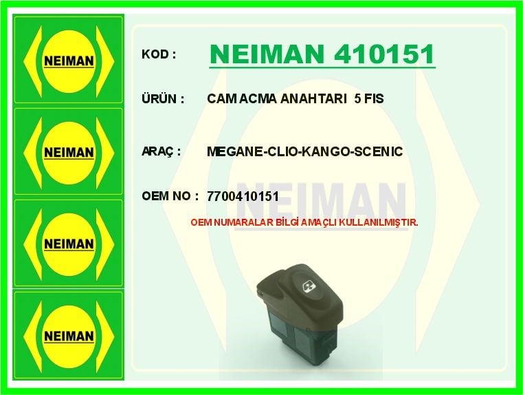 Renault Megane Clio Kangoo Scenic Cam Açma Anahtarı 5 Fiş BESCHER