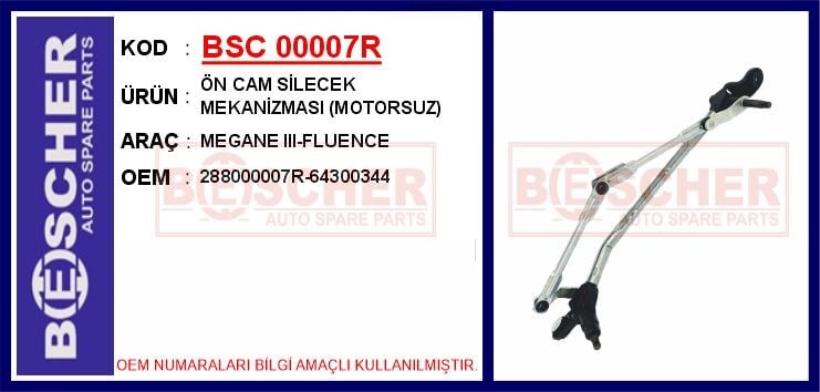 Renault Megane 3 Fluence Cam Silecek Mekanizması Motorsuz [2009->] BESCHER