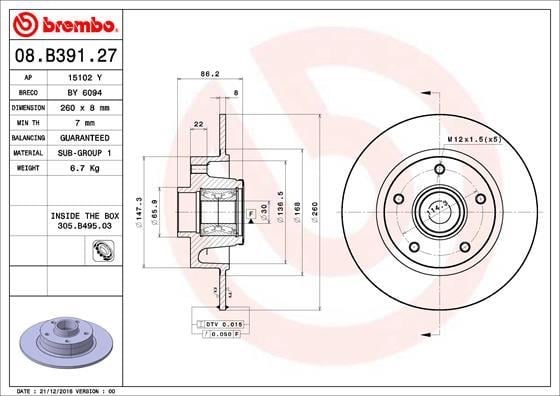 Renault Megane 3 Scenic 3 Grand Scenic 3 Arka Fren Aynası Rulmanlı BREMBO
