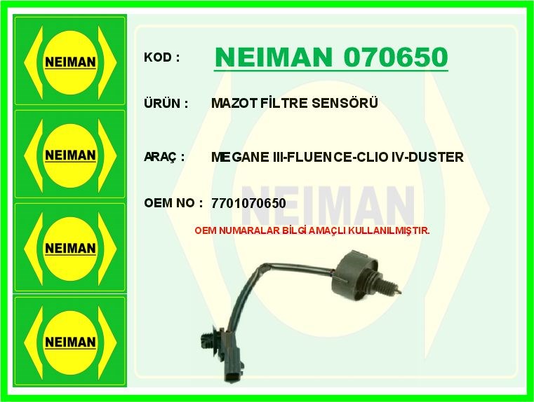Renault Megane 3 Fluence Clio 4 Duster Mazot Filtre Sensörü BESCHER