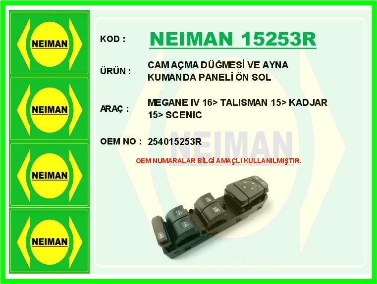 Renault Megane 4 Talisman Kadjar Scenic Cam Açma Düğmesi ve Ayna Kumanda... BESCHER