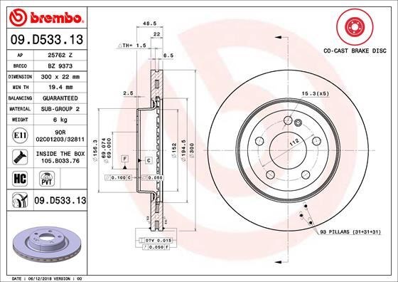 Mercedes W205 Arka Fren Diski BREMBO