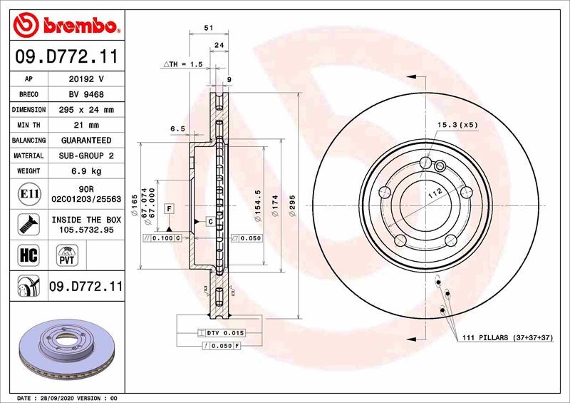Mercedes W177 Ön Fren Diski BREMBO