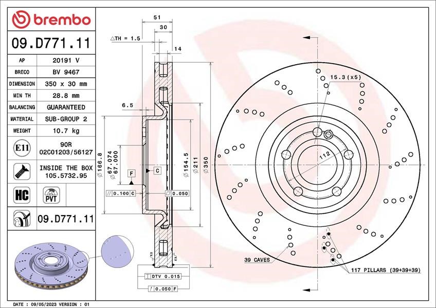 Mercedes W177 Ön Fren Diski Spor Tip BREMBO