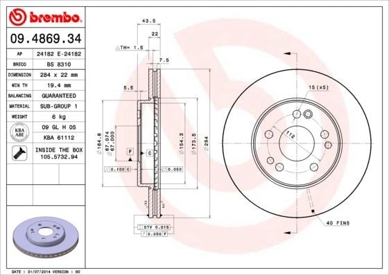 Mercedes W201 W124 S124 C124 A124 R107 Ön Fren Diski BREMBO