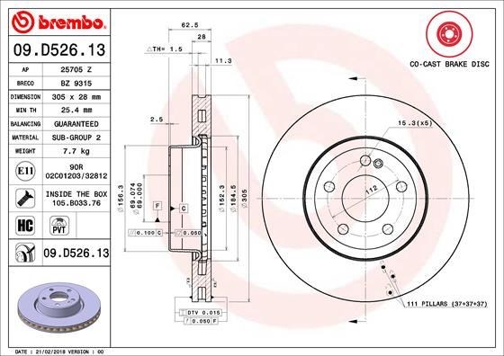 Mercedes W205 Ön Fren Diski BREMBO
