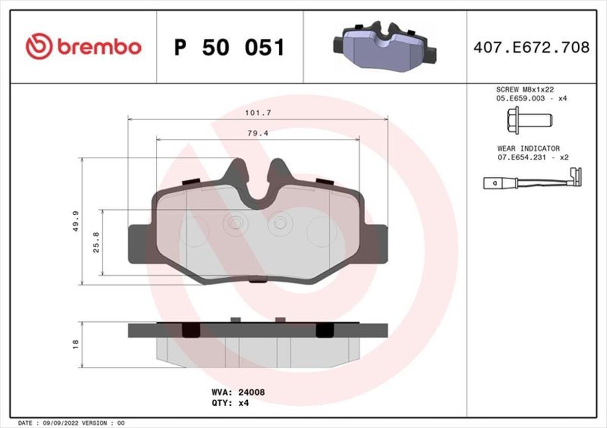 Mercedes Viano W639 Vito W639 Arka Fren Balatası Brembo A0064204420
