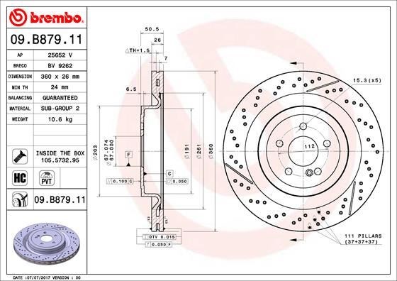 Mercedes W213 Arka Fren Diski UV Kaplamalı BREMBO