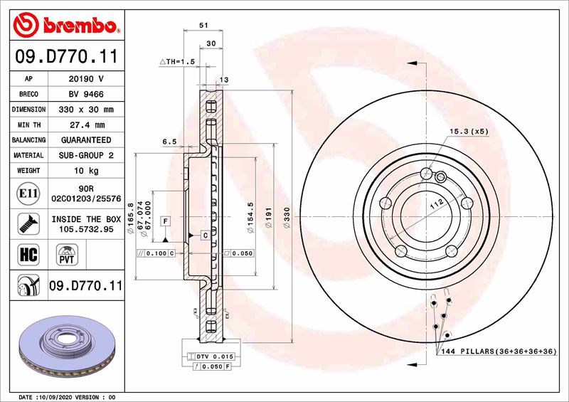 Mercedes W177 Ön Fren Diski BREMBO