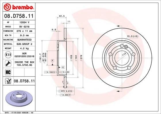 Mercedes W177 W247 C118 X118 Arka Fren Diski BREMBO