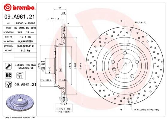 Mercedes W166 Arka Fren Diski 4-Matic BREMBO