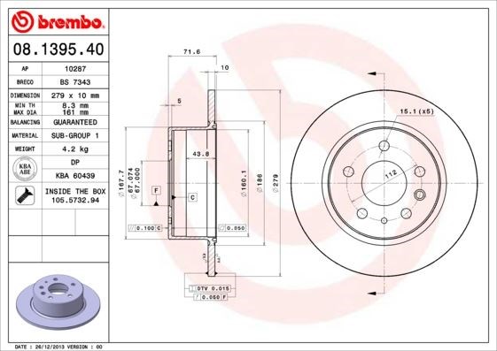 Mercedes W115 C123 S123 W116 W126 W123 Arka Fren Diski BREMBO