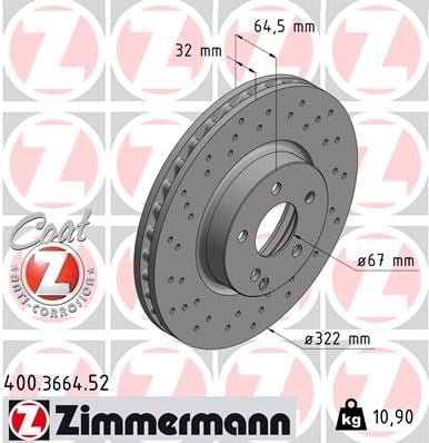 Mercedes W204 S204 W212 C207 R172 Delikli Ön Fren Diski ZIMMERMANN