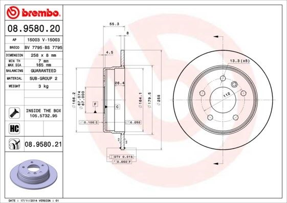 Mercedes W168 W414 Arka Fren Diski BREMBO