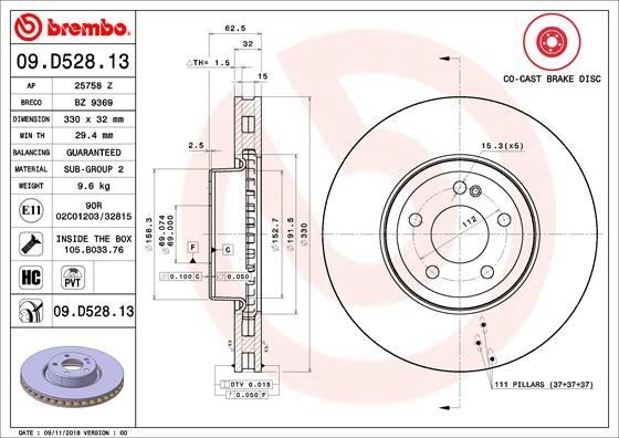 Mercedes W205 Ön Fren Diski BREMBO