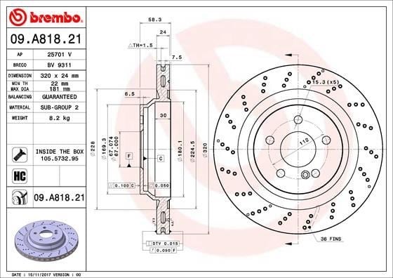 Mercedes SL-Class R230 Arka Fren Diski BREMBO