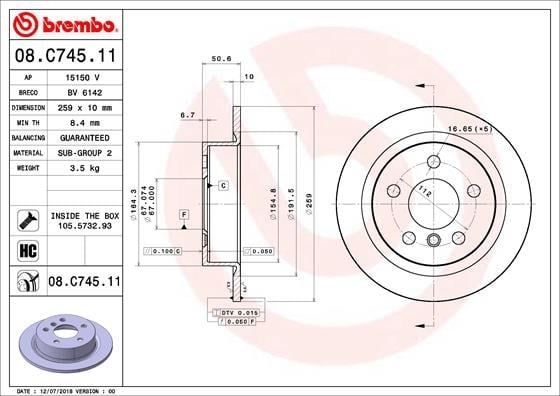 Mini F55 F56 F57 Arka Fren Diski BREMBO