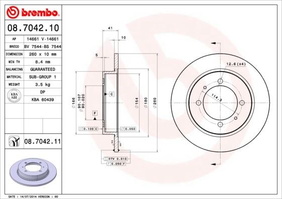 Mitsubishi Carisma Arka Dolu Tip Fren Diski BREMBO