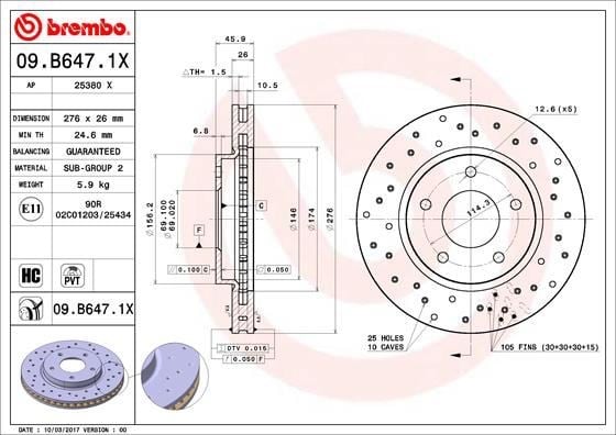 Mitsubishi Lancer Ön Fren Diski Hava Kanallı Delikli BREMBO