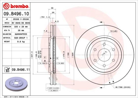 Nissan Navara Ön Fren Diski [Havalı, Kaplamalı, 17 İnç Jant, 320 Çap, 6 Bijon] BREMBO