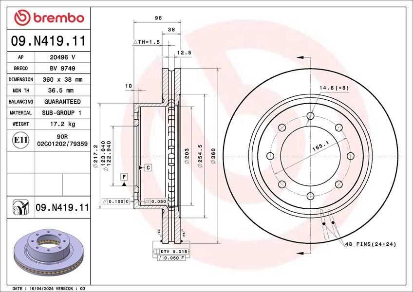 Nissan NV 2500 Standard Cargo Van Fren Diski BREMBO