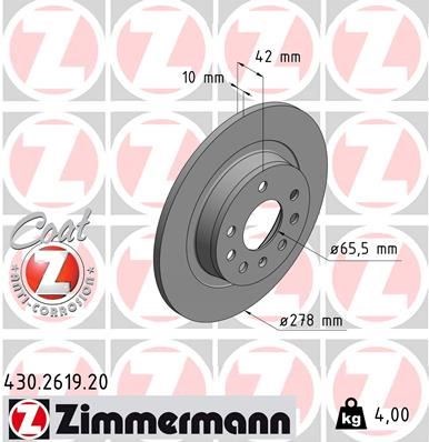 Opel Astra H GTC Arka Fren Diski Dolu 277.9mm ZIMMERMANN