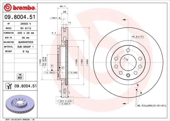 Opel Ön Fren Diski UV Kaplamalı BREMBO