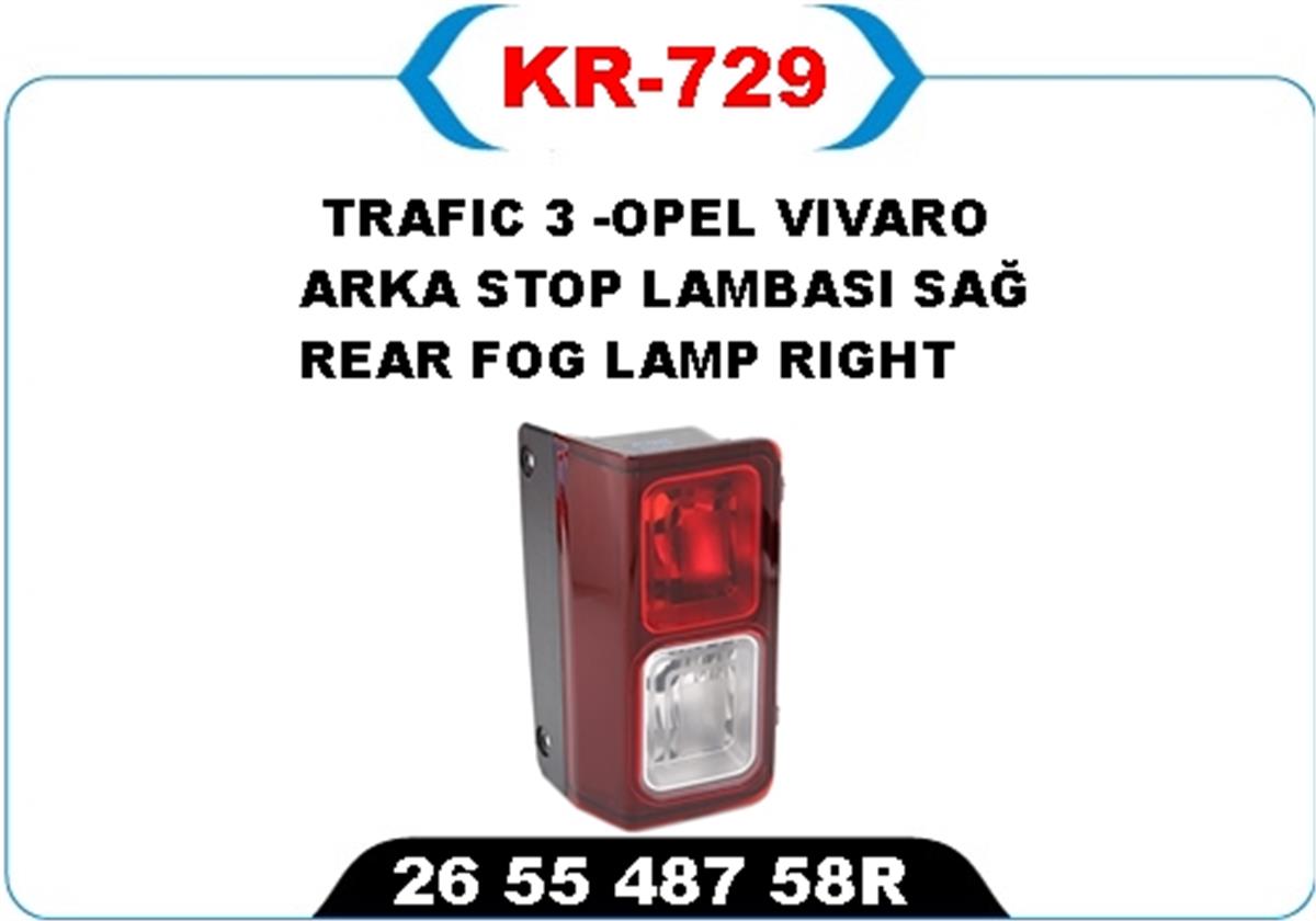 Renault Trafic 3 Opel Vivaro Arka Sis Lambası Sağ