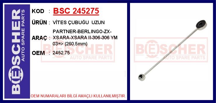 Peugeot Partner Vites Çubuğu Uzun 260.5mm BESCHER
