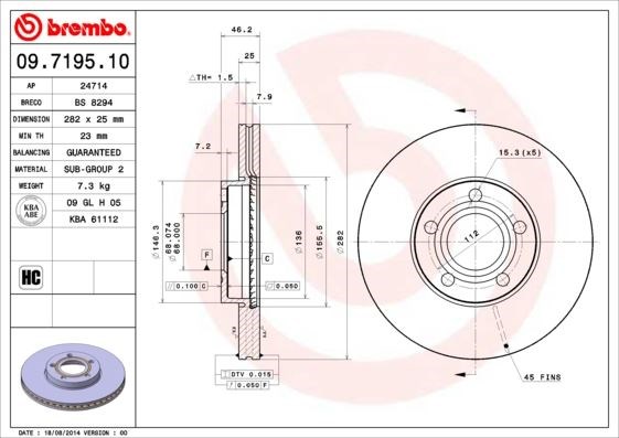 VW Passat Variant Ön Fren Aynası Havalı [282x25x5DL] BREMBO