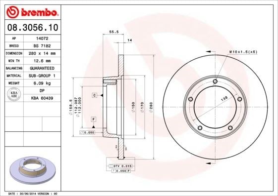 Peugeot J9 Ön Fren Aynası 280x14x5DL BREMBO