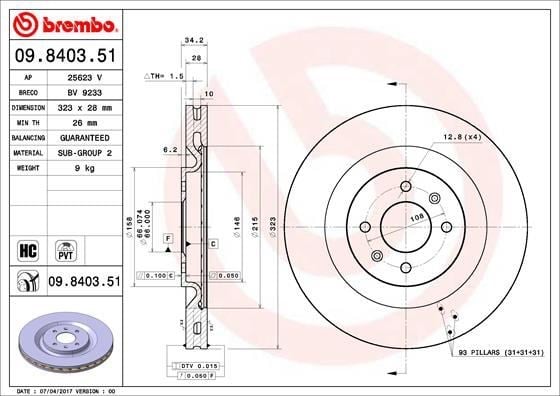 Peugeot Ön Fren Diski UV Kaplamalı BREMBO