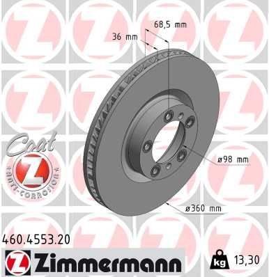 Porsche Cayenne 9YA Ön Sol Fren Diski 2017> 360 MM - 36 MM ZIMMERMANN