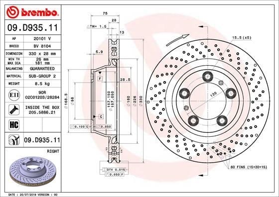 Porsche Arka Fren Diski UV Kaplamalı BREMBO