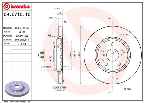 Toyota Previa Ön Fren Diski UV Coated BREMBO
