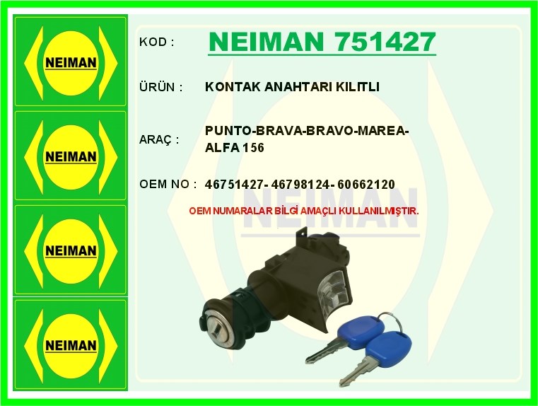 Fiat Punto Brava Bravo Marea Alfa Romeo 156 Kontak Anahtarı Kilitli BESCHER