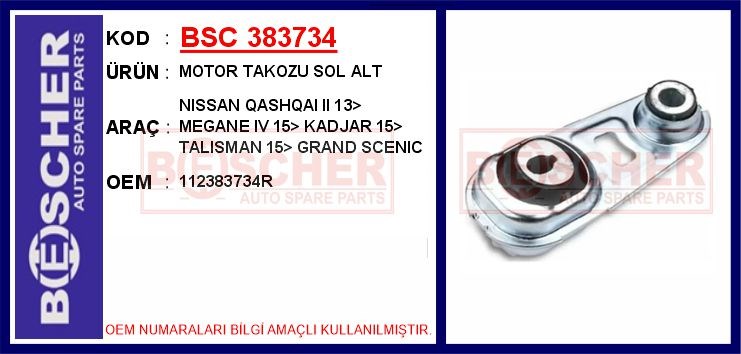 Nissan Qashqai 2 Sol Alt Motor Takozu 1.2 TCE 1.3 TCE 1.5 DCI 1.6 DCI BESCHER