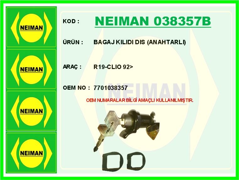 Renault R19 Clio Dış Anahtarlı Bagaj Kilidi BESCHER